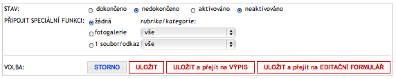 formulář pro dokončení a aktivaci nově založeného článku