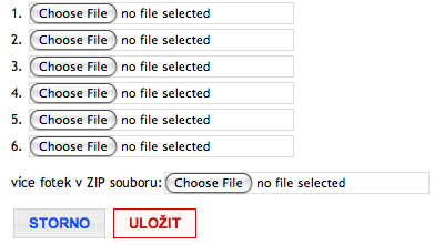 část formuláře pro nahrání nových fotografií