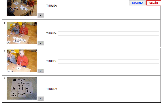 část formuláře pro úpravy popisků a řazení fotografií část formuláře pro úpravy popisků a řazení fotografií