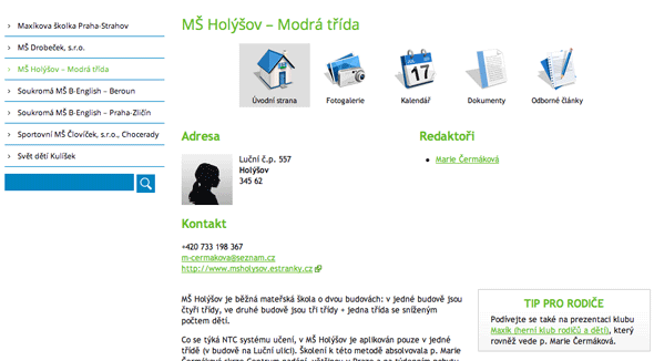 detailní výpis zvoleného pracoviště