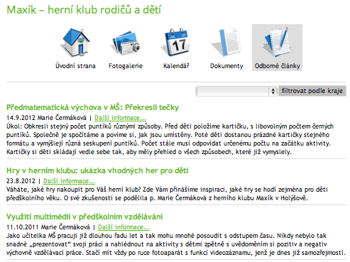 ukázka výpisu odborných článků konkrétního pracoviště