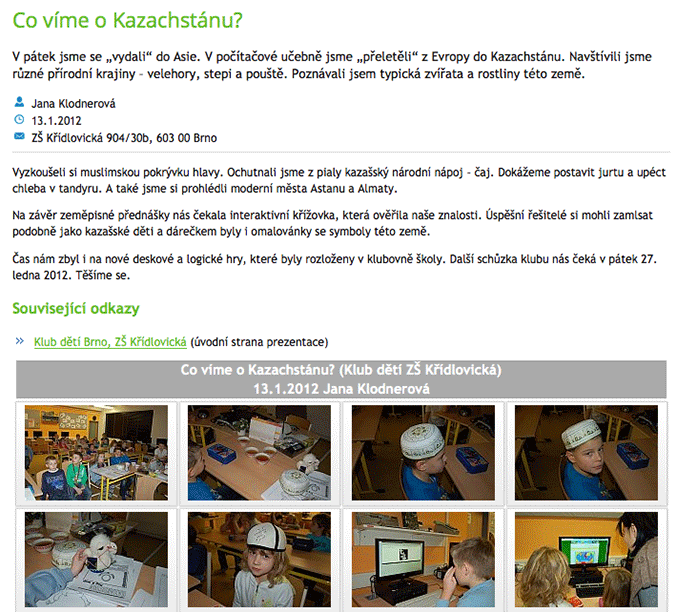 příklad reportáže z konkrétní schůzky klubu nadaných dětí